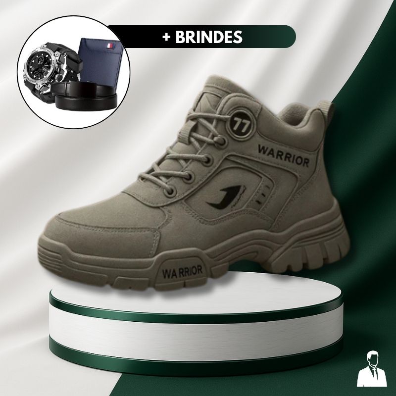 Kit Bota Militar Warrior Masculina de Couro Legitimo + 3 BRINDES: Cinto, Relógio e Carteira