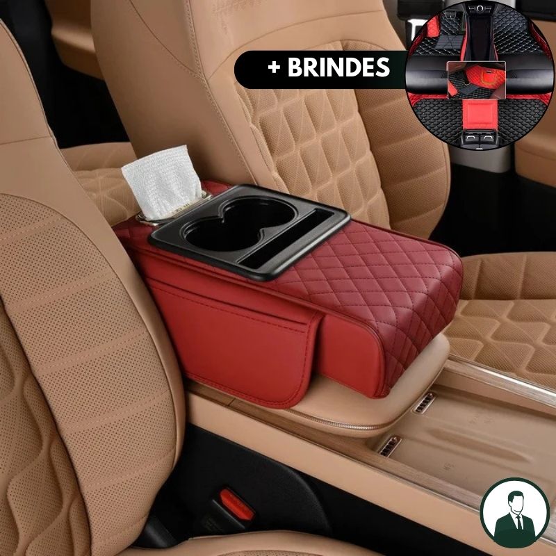 Apoio de Braço Automotivo ArmFlex em Couro Legítimo com Design Multiuso + BRINDE: Tapetes Automotivos