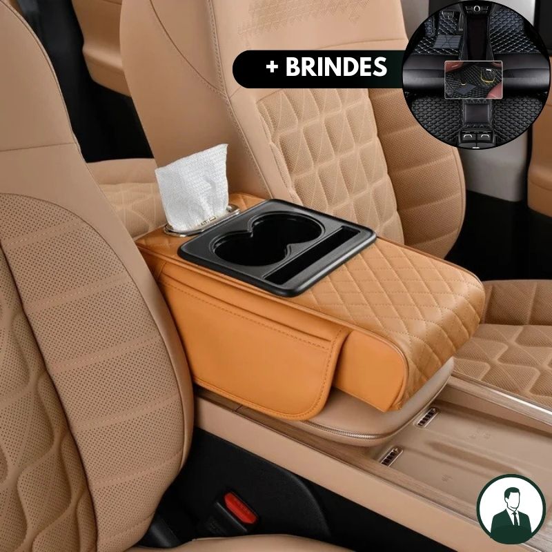 Apoio de Braço Automotivo ArmFlex em Couro Legítimo com Design Multiuso + BRINDE: Tapetes Automotivos