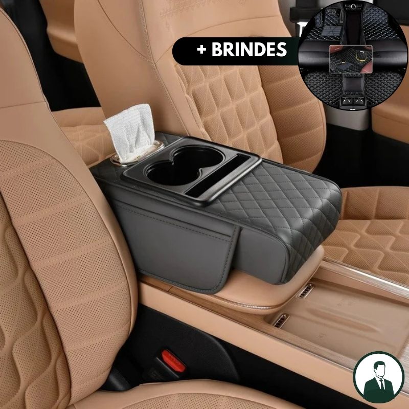 Apoio de Braço Automotivo ArmFlex em Couro Legítimo com Design Multiuso + BRINDE: Tapetes Automotivos
