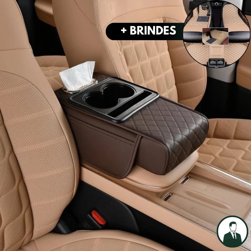 Apoio de Braço Automotivo ArmFlex em Couro Legítimo com Design Multiuso + BRINDE: Tapetes Automotivos