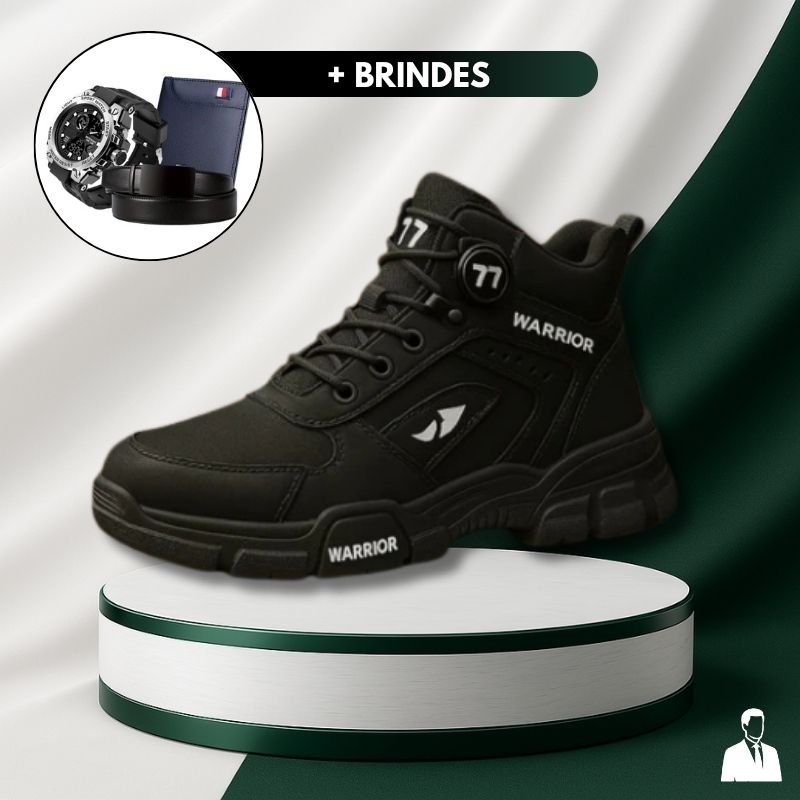 Kit Bota Militar Warrior Masculina de Couro Legitimo + 3 BRINDES: Cinto, Relógio e Carteira