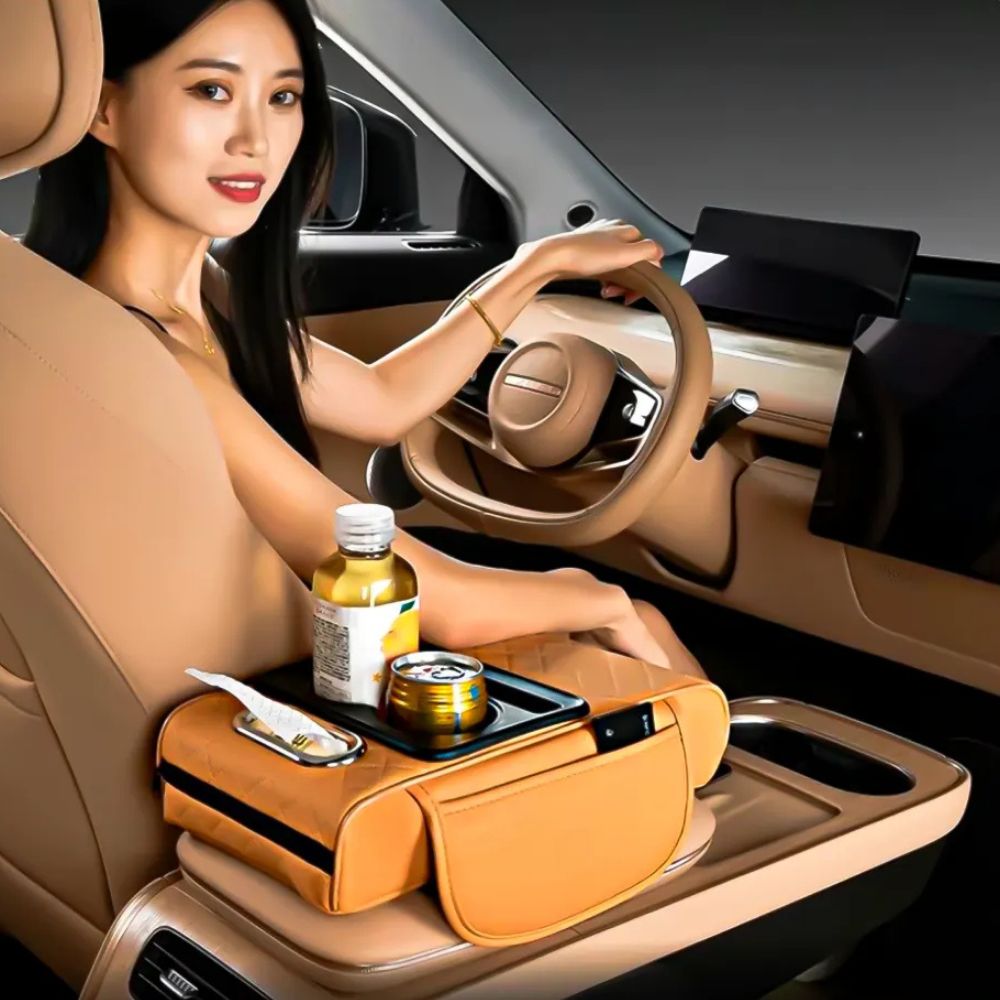 Apoio de Braço Automotivo ArmFlex em Couro Legítimo com Design Multiuso + BRINDE: Tapetes Automotivos