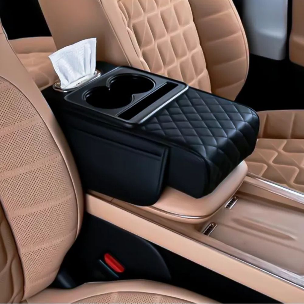 Apoio de Braço Automotivo ArmFlex em Couro Legítimo com Design Multiuso + BRINDE: Tapetes Automotivos