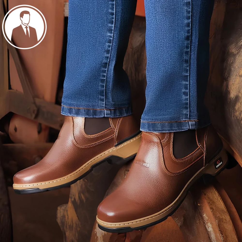Kit Bota Masculina Ortopédica Zamu em 100% Couro Bovino + BRINDES: Cinto, Boné e Carteira