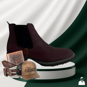 Kit Bota Masculina Ortopédica Fazuno em 100% Couro Bovino + BRINDES: Cinto, Boné e Carteira