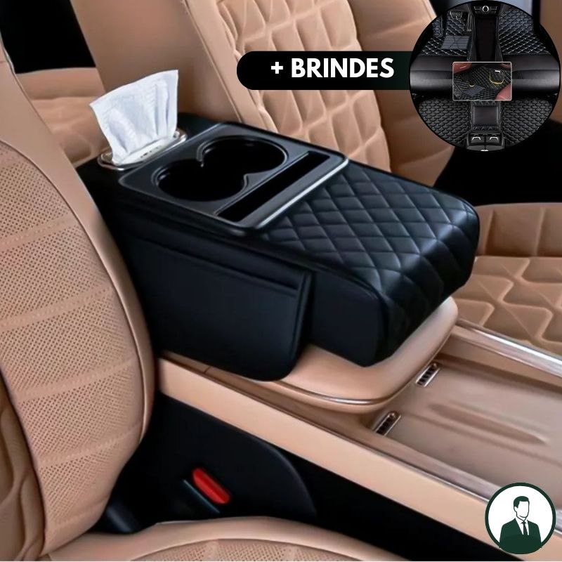 Apoio de Braço Automotivo ArmFlex em Couro Legítimo com Design Multiuso + BRINDE: Tapetes Automotivos