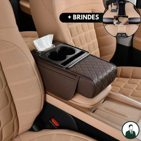 Apoio de Braço Automotivo ArmFlex em Couro Legítimo com Design Multiuso + BRINDE: Tapetes Automotivos