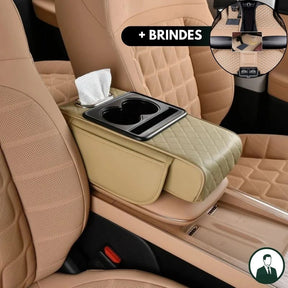 Apoio de Braço Automotivo ArmFlex em Couro Legítimo com Design Multiuso + BRINDE: Tapetes Automotivos