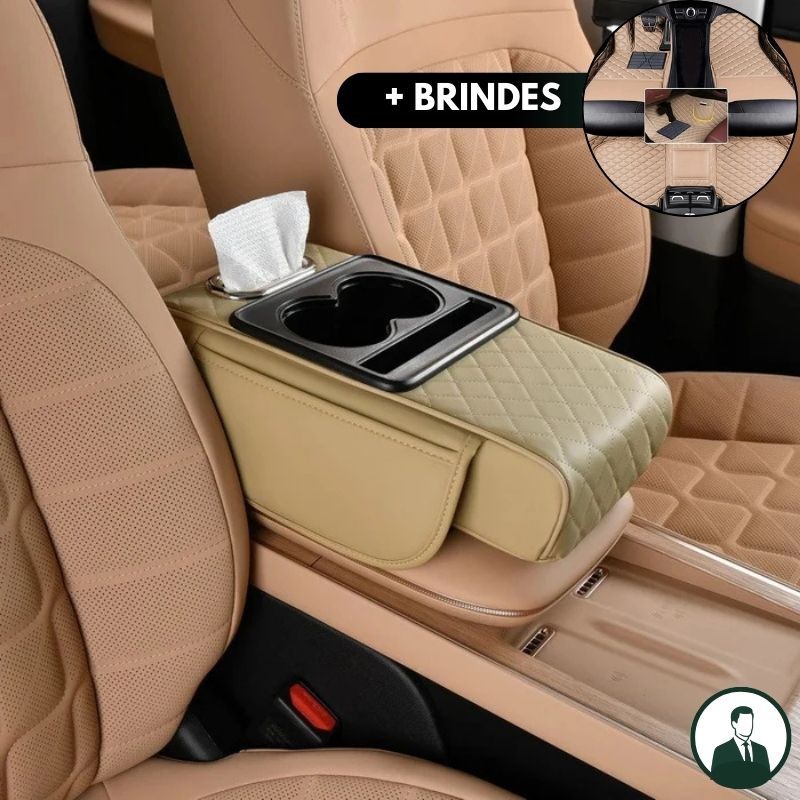 Apoio de Braço Automotivo ArmFlex em Couro Legítimo com Design Multiuso + BRINDE: Tapetes Automotivos